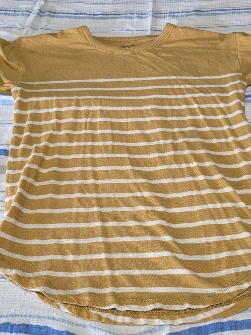 Madewell Whisper Cotton Rib-Crewneck Tee Nautical Stripe Earthen Gold XXS
